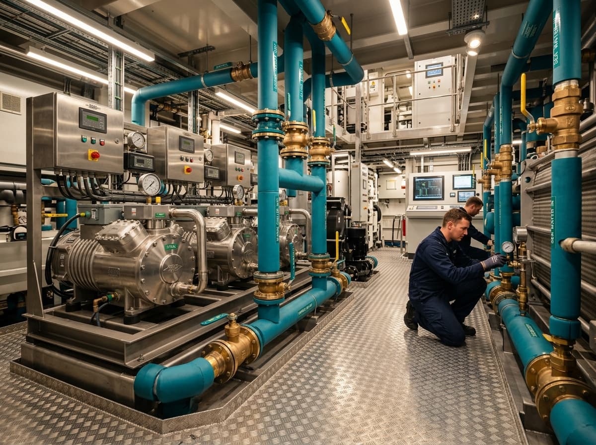 Superyacht chiller plant and marine technical piping integration