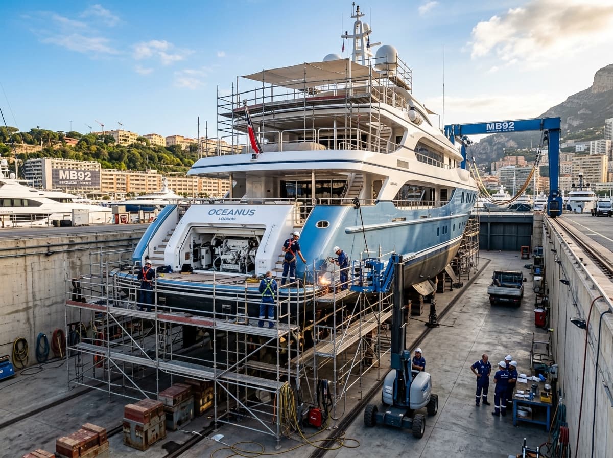 Superyacht drydock refit and technical maintenance in shipyard